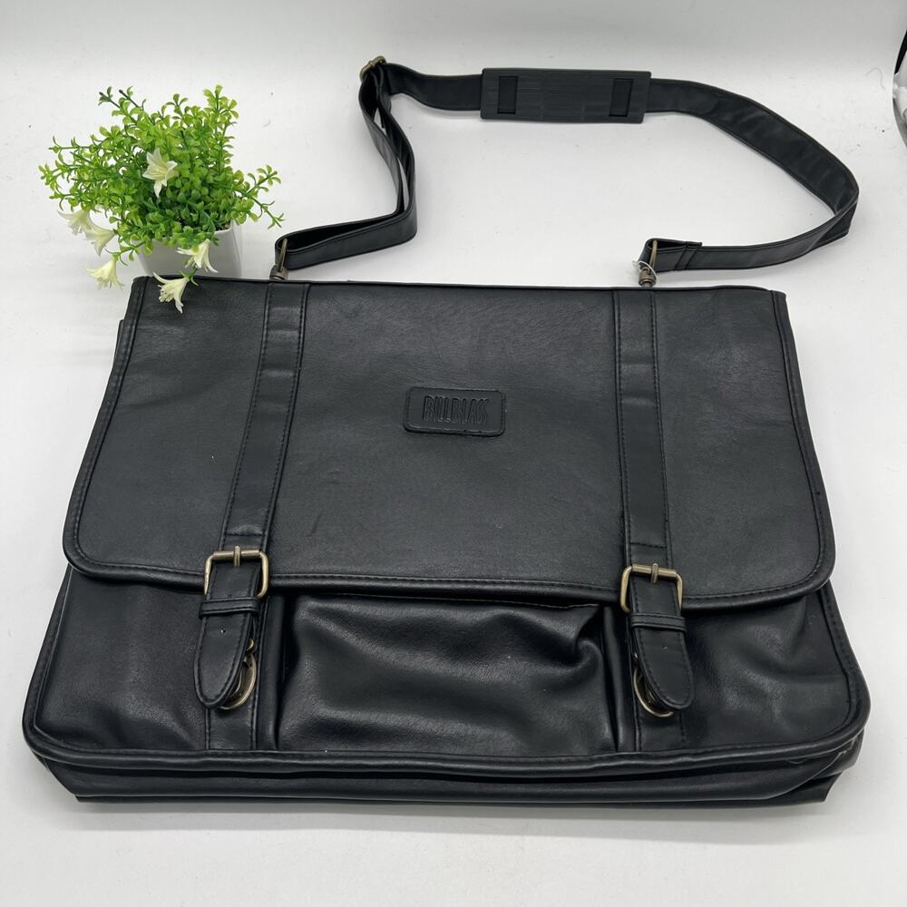 Bill Blass Black Faux Leather Laptop Briefcase 14–15” Bag Adjustable Strap